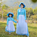 Farm Picnic Light Blue Long Sleeve Polka Dot cosplay costumes dress for mom and me - Azufun