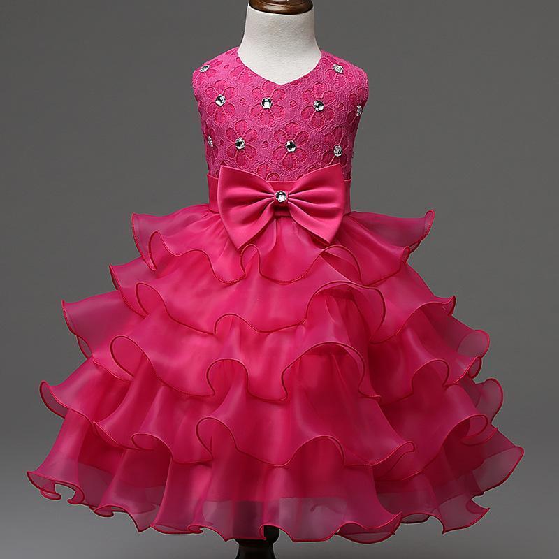 Kids Little Girls' Dress Solid Colored Flower Party Sequins Layered Sleeveless Princess Sweet Dresses - Azufun