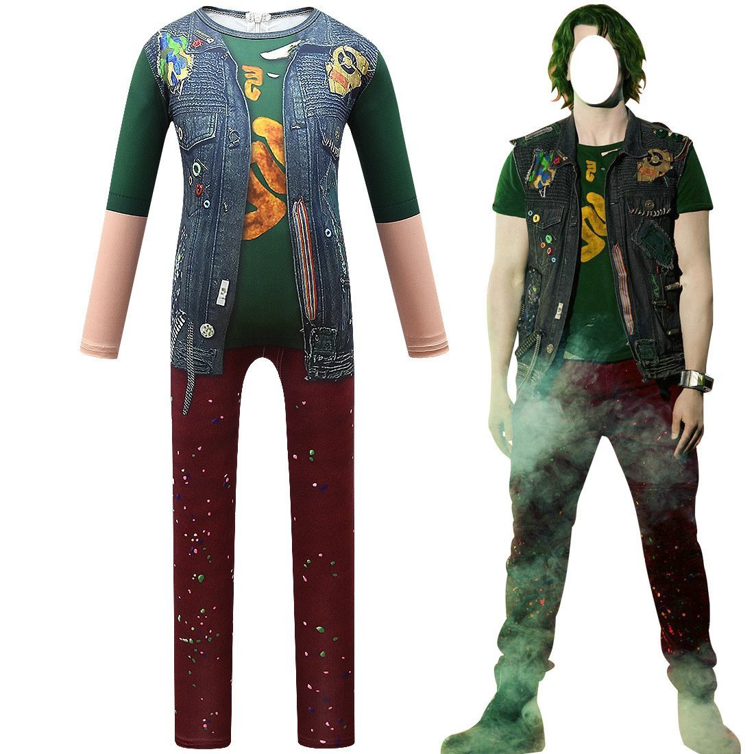 Kids Zombies 2 Werewolf Costumes jumpsuits onesies green Children Jumpsuit Bodysuit Outfits - Azufun
