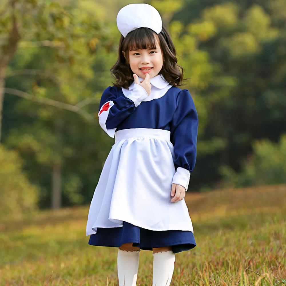 Blue and white maid Nurse cosplay costumes dress for adult and kids - Azufun