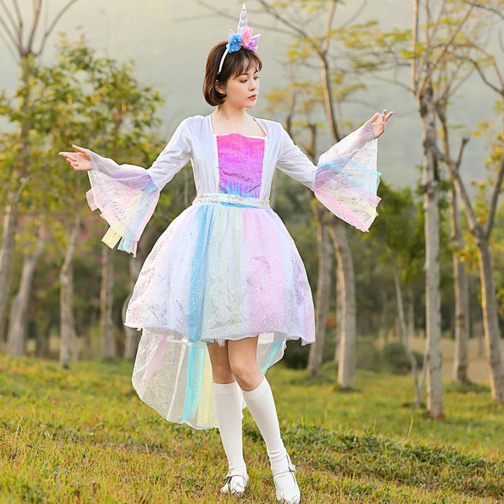 Rainbow unicorn candy color cosplay costumes dress for mom and me - Azufun