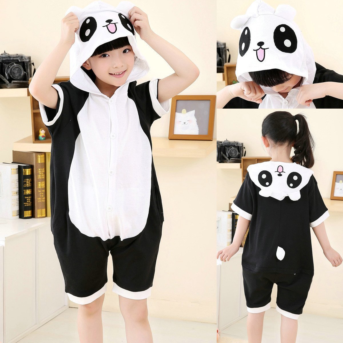 Panda kigurumi kids Animal Onesies Summer Pajamas Costume - Azufun