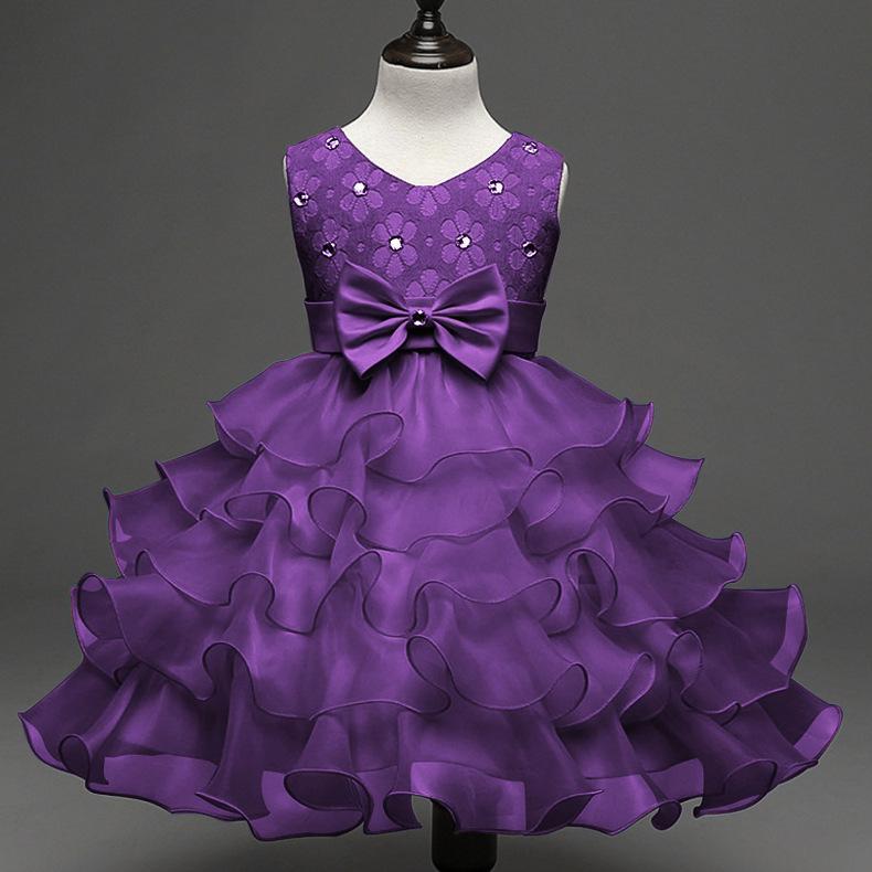 Kids Little Girls' Dress Solid Colored Flower Party Sequins Layered Sleeveless Princess Sweet Dresses - Azufun