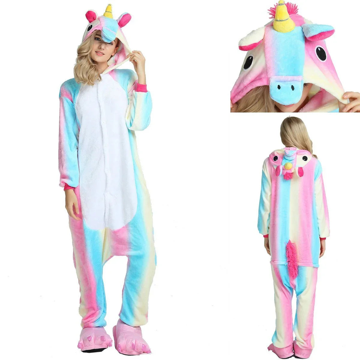 Lilac Rainbow Unicorn Kigurumi Onesies Pajamas Sleepwear - Azufun