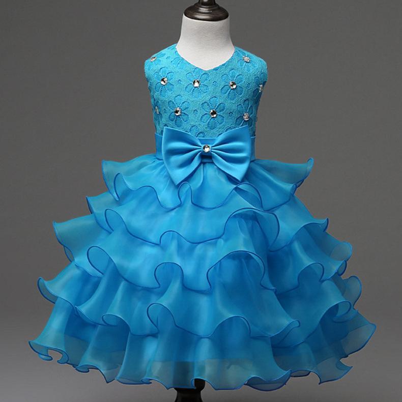 Kids Little Girls' Dress Solid Colored Flower Party Sequins Layered Sleeveless Princess Sweet Dresses - Azufun