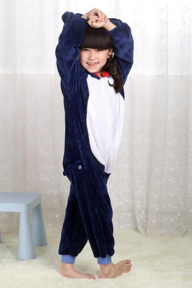 Blue Shark Kigurumi Pajamas Onesie Kid Flannel Animal Hoodie - Azufun