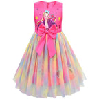 Girls Jojo Siwa Bow Dress Kids Party Birthday Mesh Princess Dress - Azufun