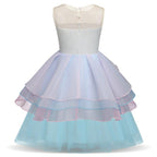 Unicorn Flower Applique Tulle Sleeveless Princess birthday Dress - Azufun