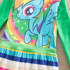 Little Girls' Dress Unicorn Striped Cartoon Rainbow Print Knee-length Long Sleeve Active Cute Dresses - Azufun