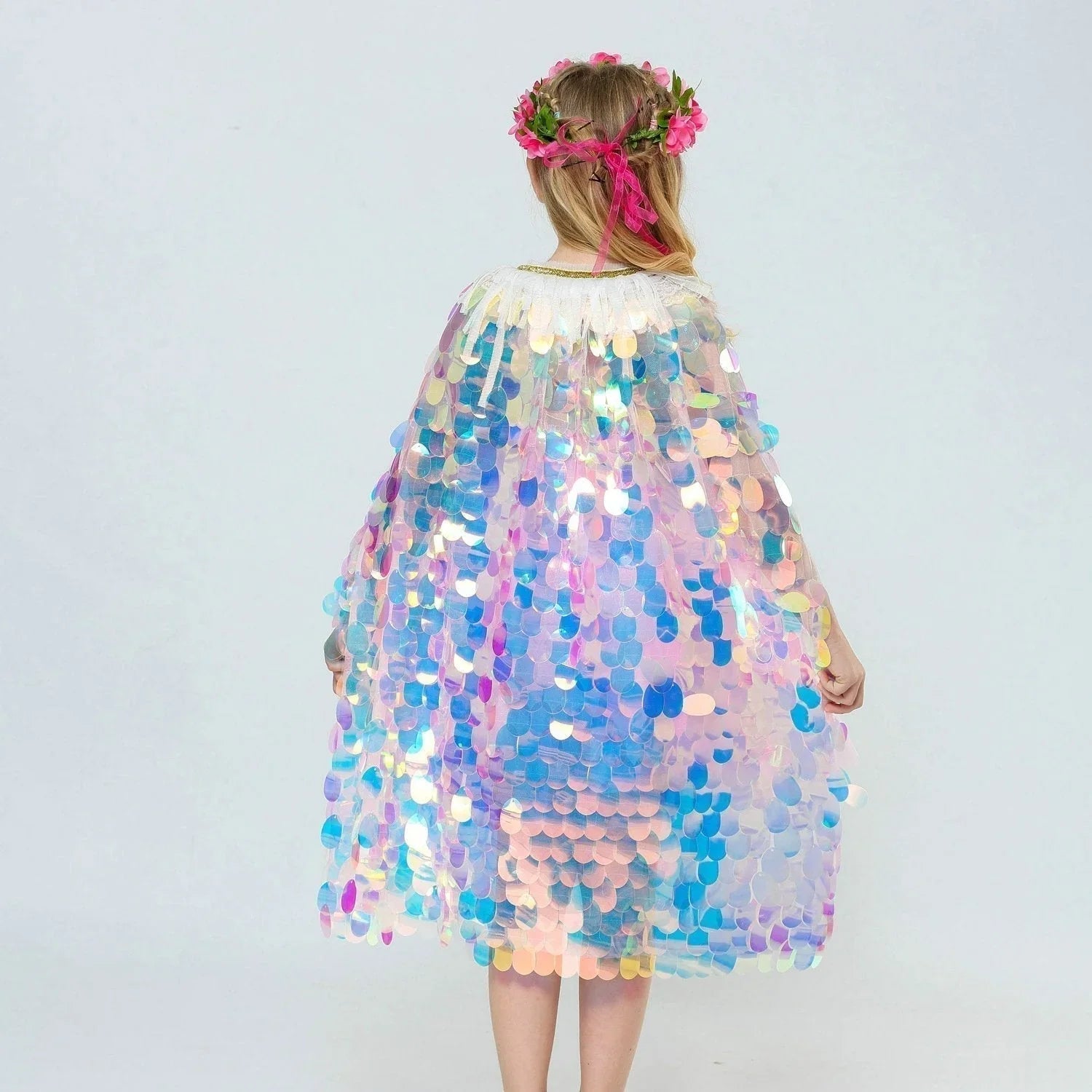 Mermaid Shiny Beads Cute Princess Sweet Cape Cloak for Girl - Azufun