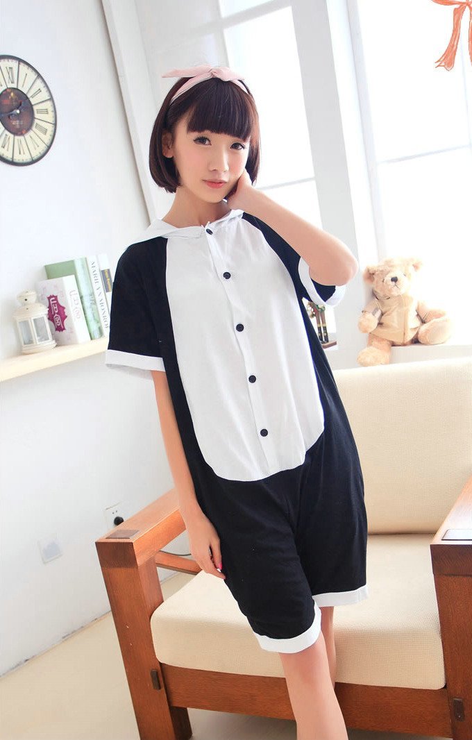 Blink Panda Pajamas Animal Onesie Hoodie Kigurumi Short Sleeve - Azufun