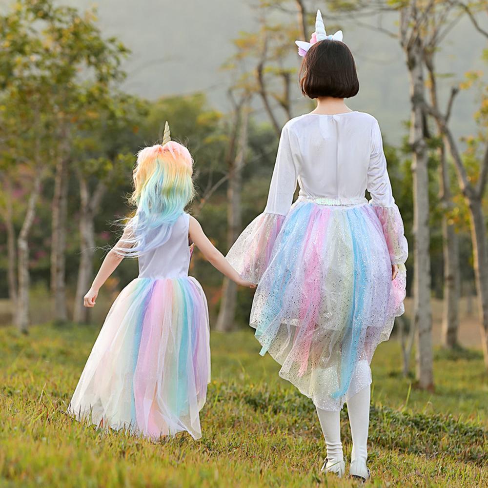 Rainbow unicorn candy color cosplay costumes dress for mom and me - Azufun
