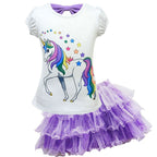 Unicorn Cartoon Mesh Tutu Dress Short Sleeve T-shirt Set for Kids - Azufun