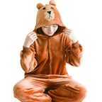 Brown Bear Kigurumi Onesie Hooded Footed Pajamas Party Costume - Azufun