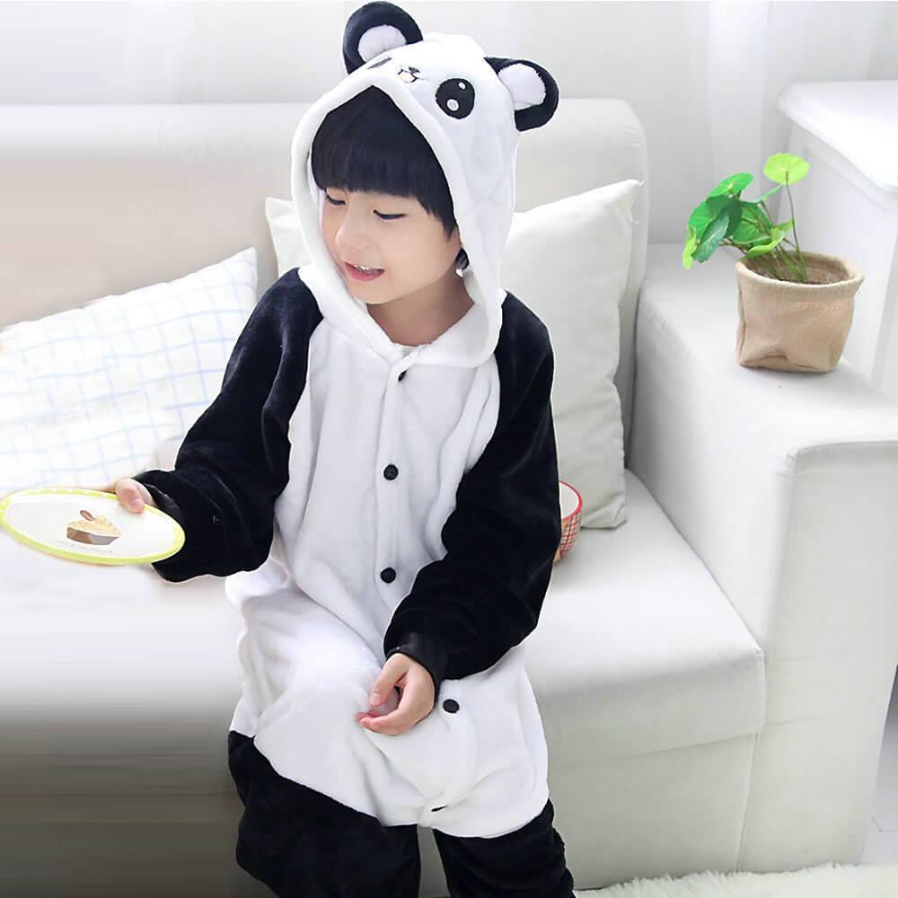 Kids Panda Onesies Hoodie Animal Pajamas Kigurumi Costume - Azufun