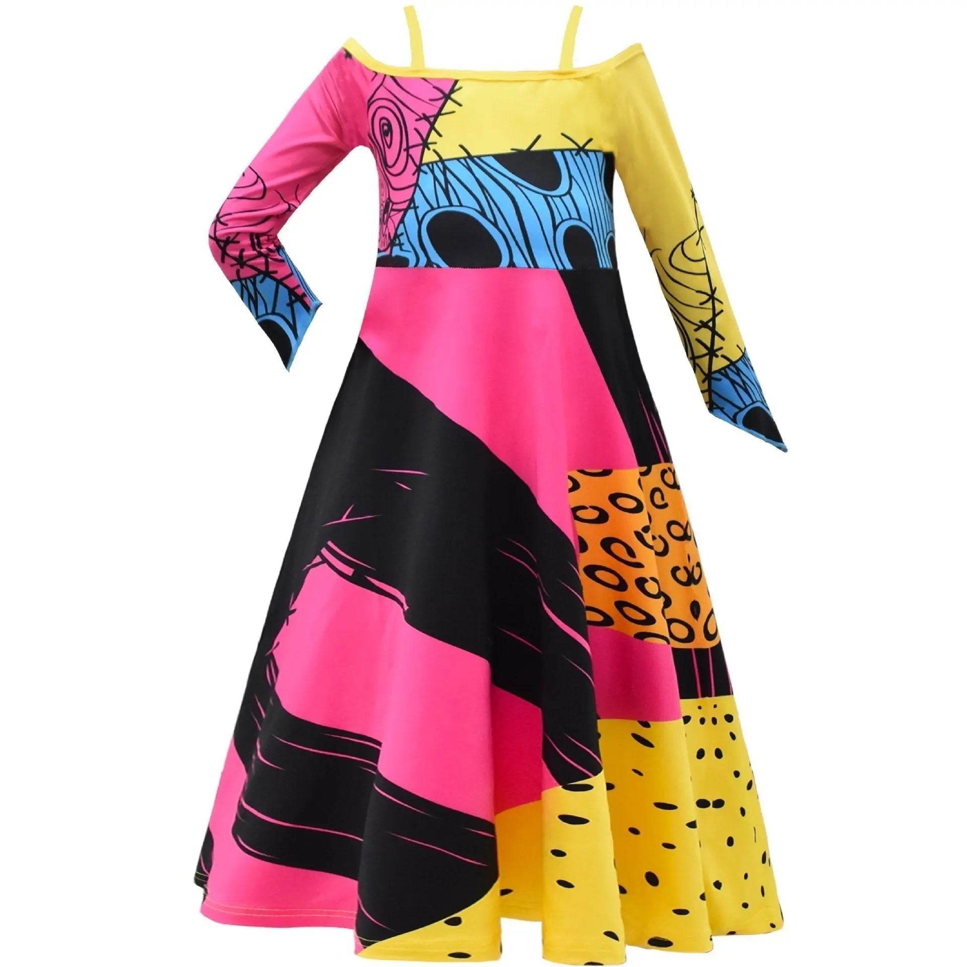 kids girl Sally Costume Party Dress The Nightmare Before Christmas Cosplay Halloween - Azufun