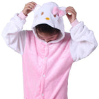 Kids Hello Kitty Cat Kigurumi Onesie Pajamas Flannel Costume - Pajamasbuy