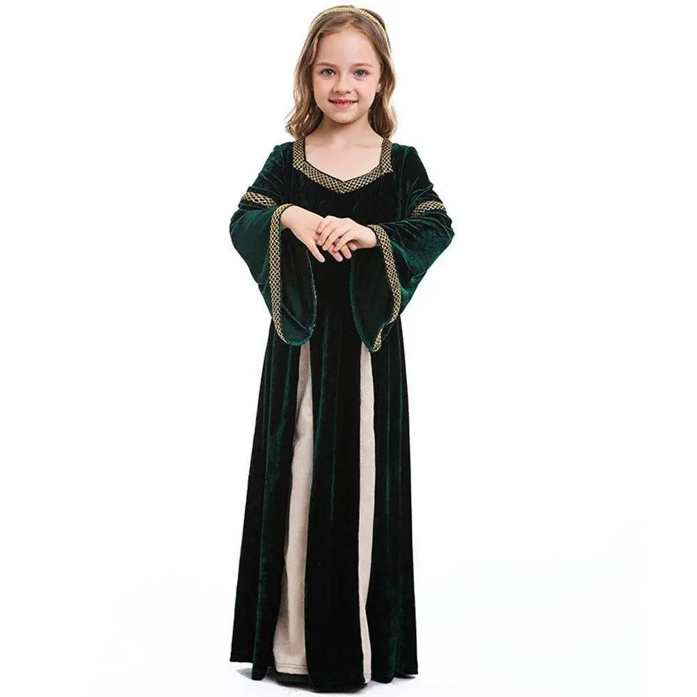 medieval fancy dress Costume Girls Children long dress with trumpet sleeves - Azufun