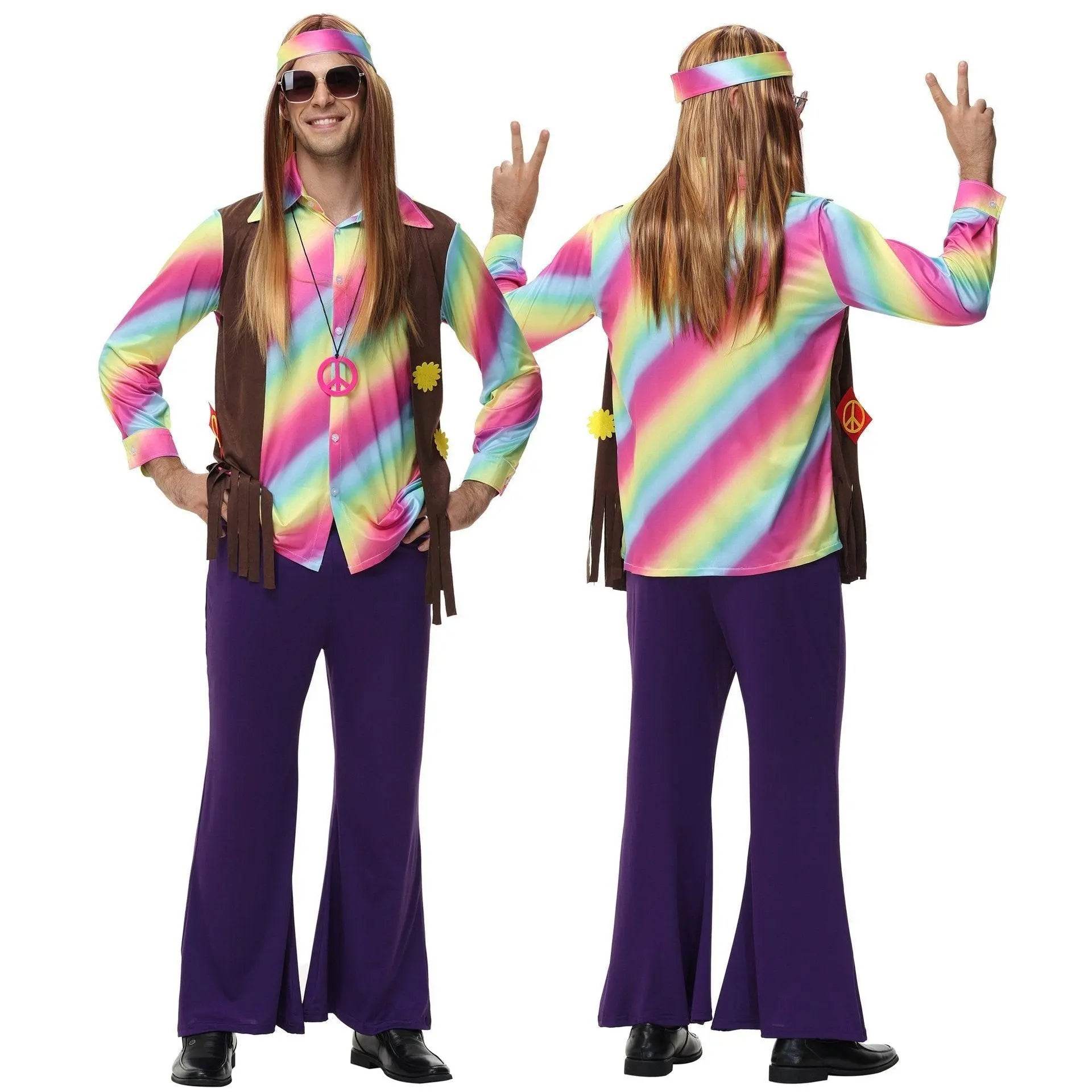 men's 70s disco hippie costume music festival rock dance party - Azufun