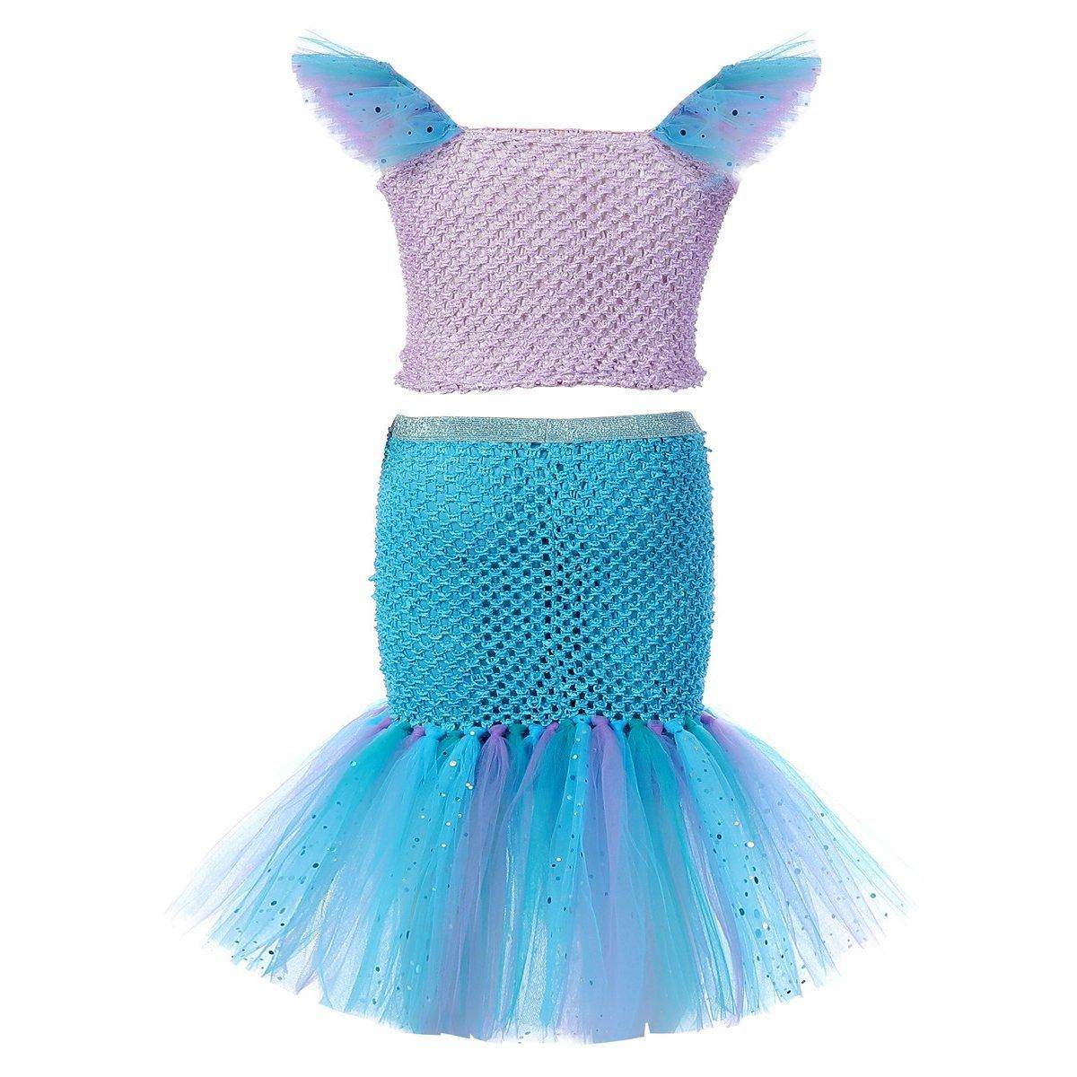 Mermaid Princess Costume Kids Girls Cosplay Party Tutu Dress Halloween Outfit - Azufun