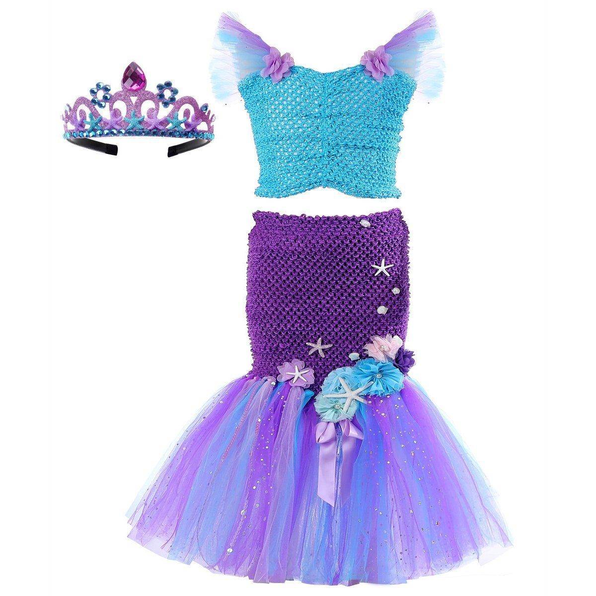Mermaid Princess Costume Kids Girls Cosplay Party Tutu Dress Halloween Outfit - Azufun