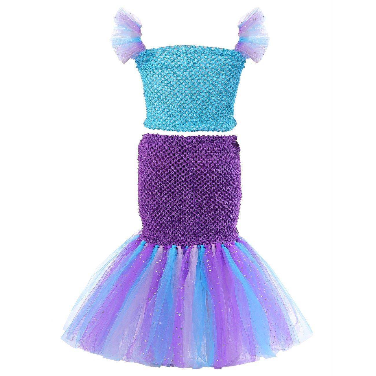 Mermaid Princess Costume Kids Girls Cosplay Party Tutu Dress Halloween Outfit - Azufun