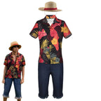 one picece luffy costume live floral shirt Anime Cosplay with straw hat - Azufun