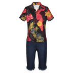 one picece luffy costume live floral shirt Anime Cosplay with straw hat - Azufun