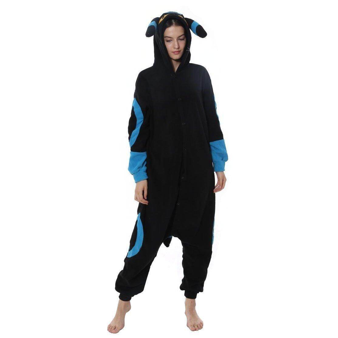 Pokemon Blue Umbreon Eevee Kigurumi Onesie Hoodie Costume Pajamas Black Pajamas - Azufun