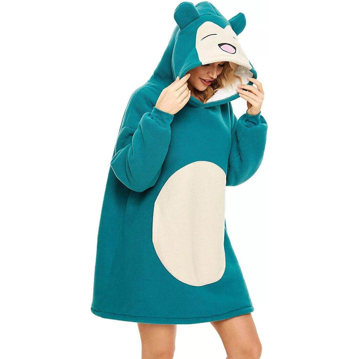 Pokemon Snorlax Cartoon Keep Warm Hoodie Costume Lazy TV Blanket - Azufun