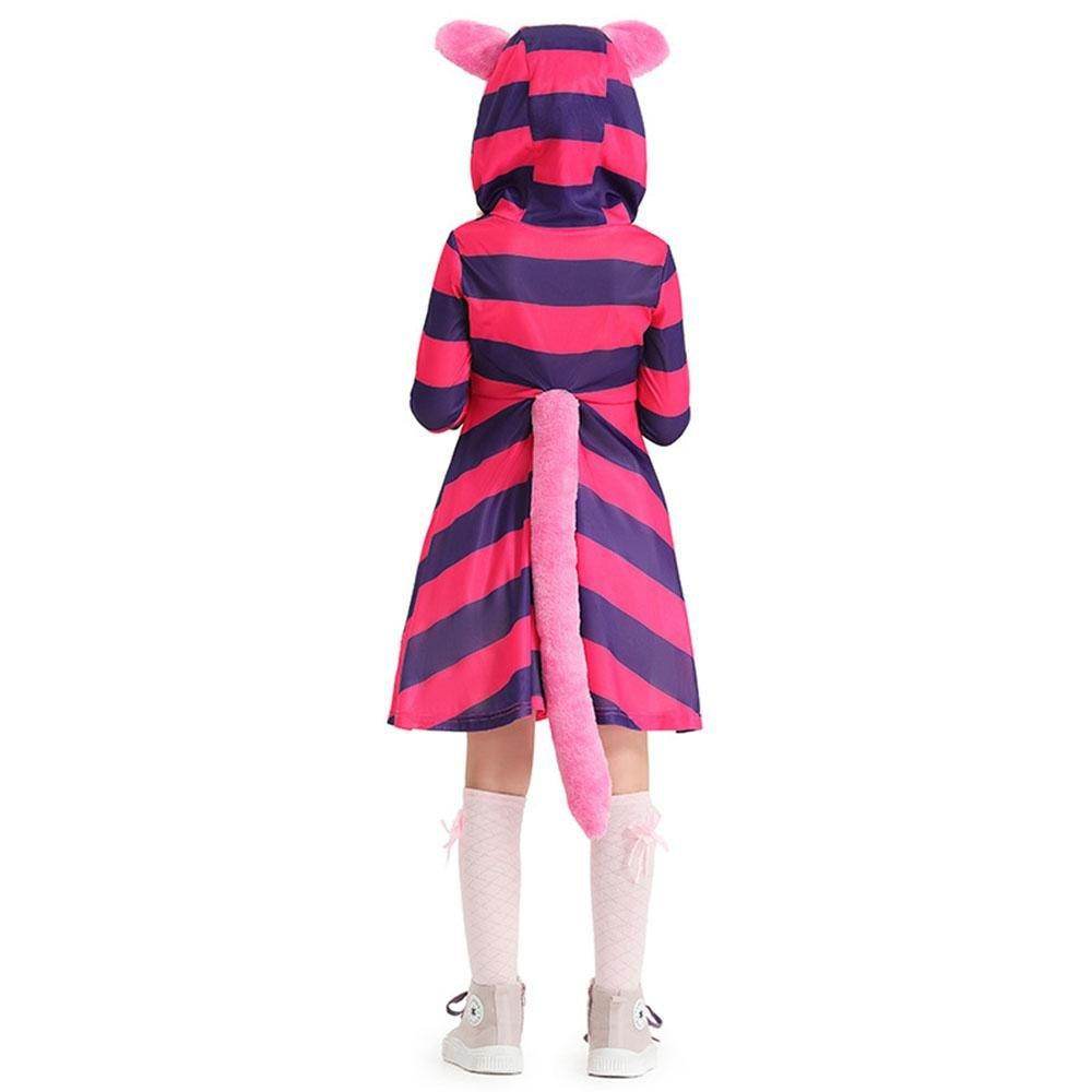 Purple Striped The Cheshire Cat Dress Halloween Outfits Carnival Cosplay Costume For Kids - Azufun