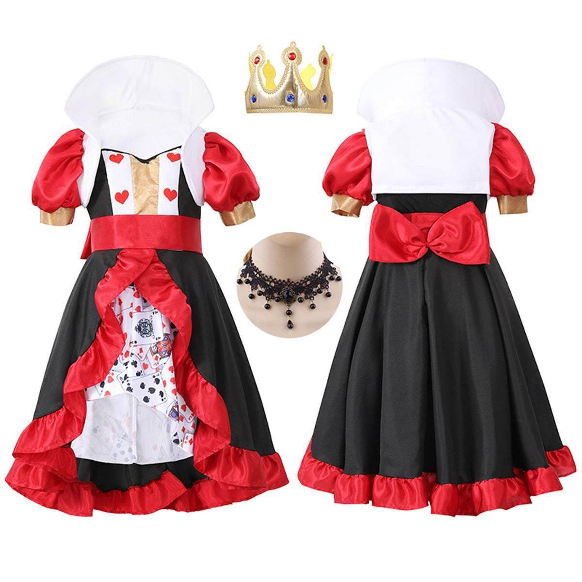Queen of Hearts Costume Outfits Halloween Carnival Suit Cosplay For Kids - Azufun