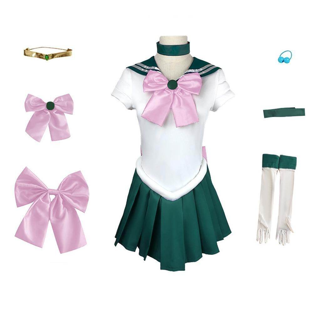 Sailor Moon Kino Makoto Costume Uniform Green Dress Outfits Cosplay Halloween Suit - Azufun