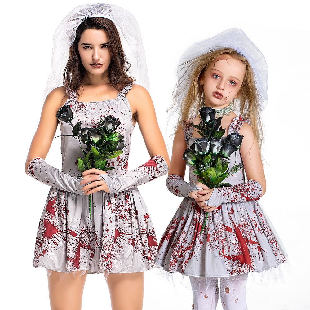 BuyScary Gray Bloodstained Ghost Bride Outfits Cosplay Costume Halloween For Kids Now Cheaper With 3 - 5 Days Ship - PajamasBuy