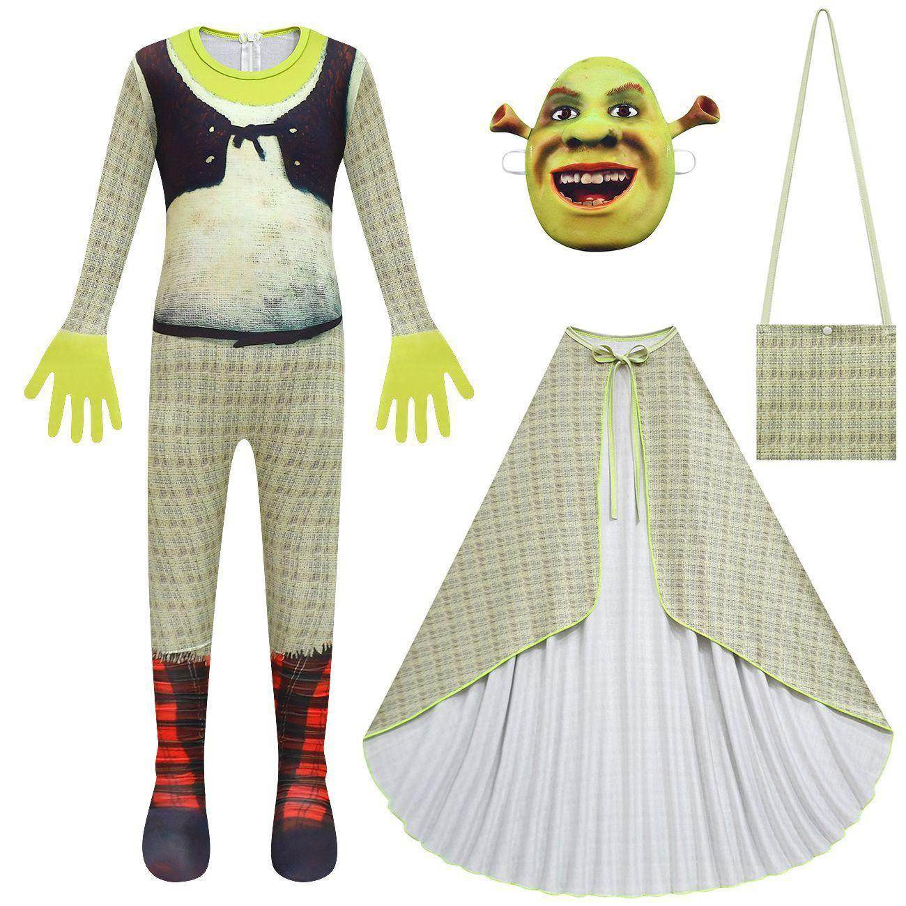 Shrek Costume Cosplay Jumpsuit with Mask Bag for Kids Halloween - Azufun