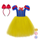 Snow White Princess Costume Kids Girls Cosplay Party Tutu Cake Dress Halloween Outfit - Azufun