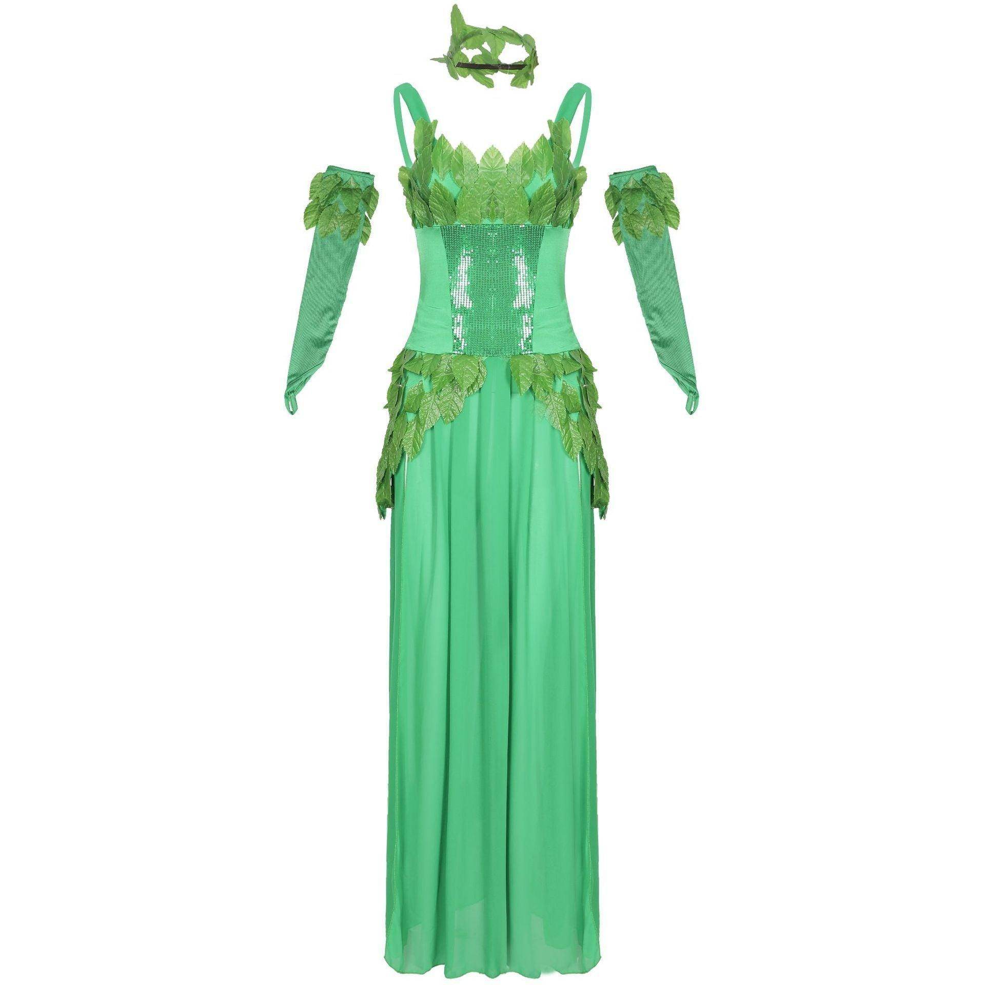 Women's Deuxe Poison lvy Costume long dress Halloween - Azufun