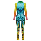 Womens Halloween Costumes Cosplay Peacock Print Jumpsuit Slim Fit Long Sleeve Catsuit Party Outfit - Azufun